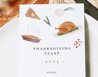 Thanksgiving Menu 2024, Printable Menu Card for friendsgiving, minimal dinner menu, Instant Download, Editable Thanksgiving Home menu