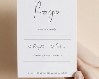 RSVP Wedding Response Card RSVP Cards, Printable rsvp template, wedding response card, PDF Instant Download 120