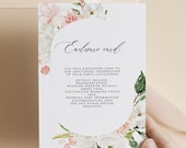 Pink Floral Wedding Enclosure Card, Blush Floral Invitation insert card, spring wedding information card, Pink Peony details card 129