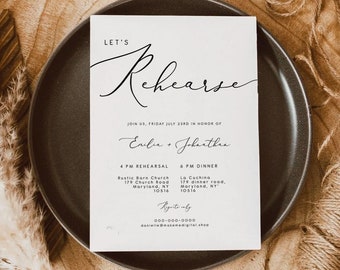 Elegant Calligraphy Wedding Rehearsal Dinner invitation,  Let's Rehearse Dinner Invite, Instant Download, classic editable template 110