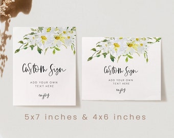 Editable Daisy Small Custom Wedding Sign ,White daisy make your own template floral Printable sign Editable floral customisable Sign 121