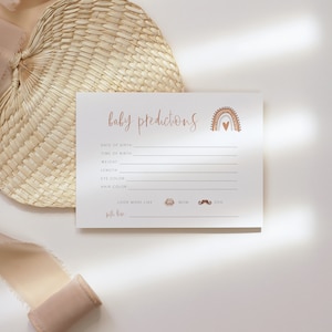 Tarjeta de predicciones para baby shower de arcoíris boho, recuerdo para baby shower de terracota, DESCARGA INSTANTÁNEA, juego imprimible, predicción de baby shower bobo bobo