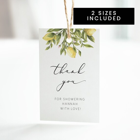 Lemon Bridal Shower Thank You Tag, Yellow Citrus Favor Tag,  Printable tag, yellow Thank You gift Tag, Editable Thank You Tag, Gift Tags 122