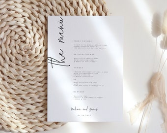 Modern Wedding Menu, Printable Menu Cards for wedding, elegant dinner wedding menu, Templett Instant Download, Editable Menu template 111