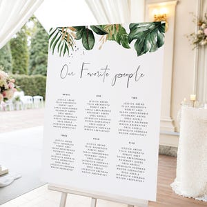 Tropical Micro Wedding Seating Chart, palm leaf Small Wedding seating plan, printable beach seating plan, instant download templett 119