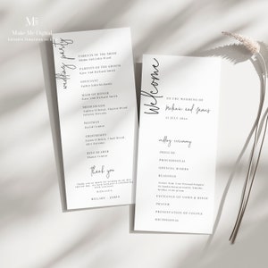 Modern Wedding Program, Printable Elegant Wedding Ceremony Program, Wedding welcome book order of the day template, calligraphy program 111