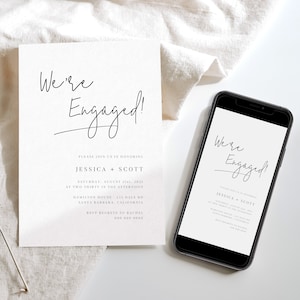 Modern Calligraphy Engagement Party Invitation, modern We&#39;re engaged invite, wedding announcement invite, engagement invitation template 111