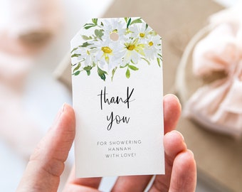 Daisy Bridal Shower Favor Tag, White Daisy favor Tag,  Printable tag, shower gift Tag Editable bridal shower Thank you Tag Gift Tags 121