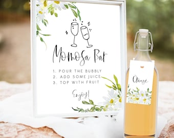 Daisy baby shower momosa bar sign floral mimosa bar, Baby Shower sign, Printable Daisy momosa bar sign, Instant Download 121
