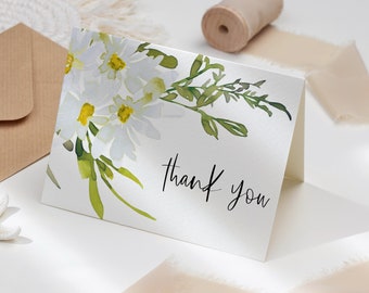Daisy thank you card, Floral daisy wedding thank you card, white daisy wedding information card, garden wedding instant download 121