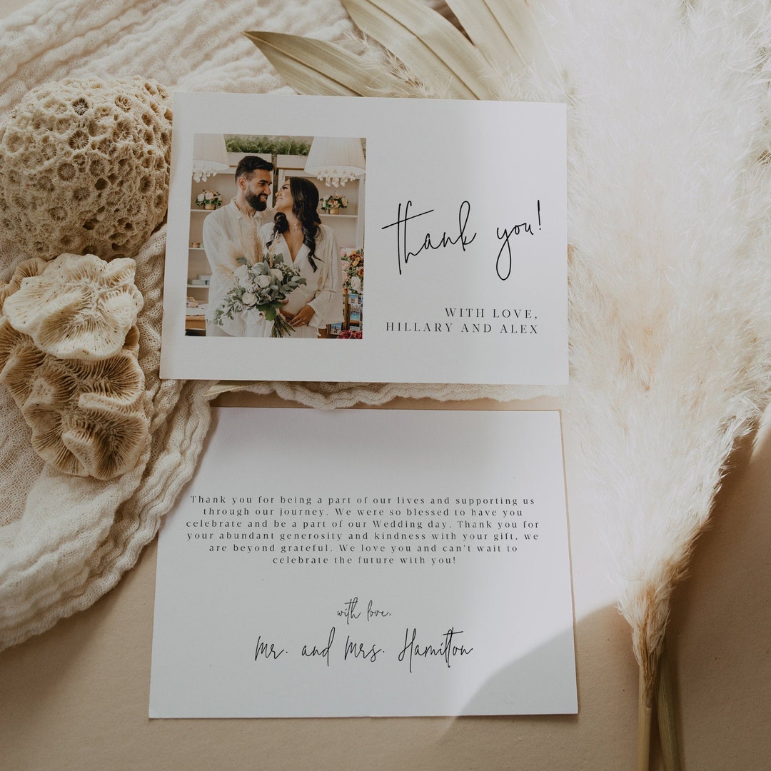 Modern Calligraphy Wedding Thank You Card, Minimalist Thank You Card ...