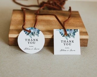 Blue Floral Favor tag Rustic wedding favor tag, editable round tag template, printable wedding gift tag, instant download 131