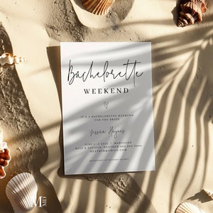 Modern Calligraphy Bachelorette Weekend Invitation, modern Bachelorette itinerary, Weekend itinerary invitation, bachelorette weekend  111