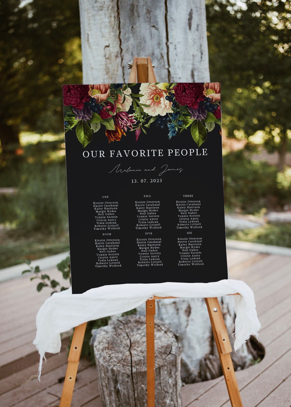 Dark moody floral Seating Plan Sign burgundy floral wedding image 1