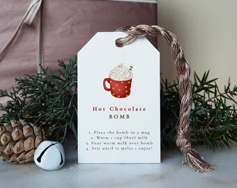 Cute Christmas Hot Cocoa Bomb Tag, Printable Christmas Bomb Directions Tags, Cocoa Favor Tags, Festive Cocoa cup Christmas tag XMAS