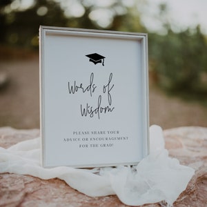 Letrero de consejo de graduación con caligrafía moderna, letrero moderno con palabras de sabiduría para la graduación, tarjetas de consejos, plantilla de letrero de consejo de graduación 111