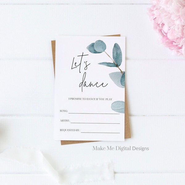 Eucalyptus Greenery song request template editable song request card, I promise to dance if you play, enclosure card instant download 113