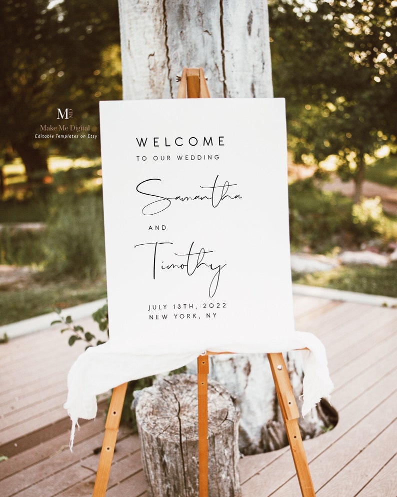 Modern Wedding Welcome Sign, Welcome Wedding Sign Printable, Wedding Reception Sign, Instant Download Welcome Sign Editable DIY 120 image 1