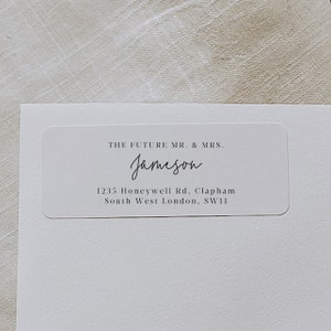 Moderne kalligrafie retouradreslabel, toekomstige heer en mevrouw retouradressticker afdrukbaar, modern trouwadreslabel DIY 111