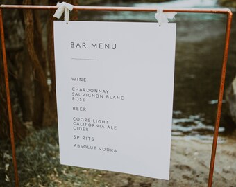 Simple wedding Bar menu template | Modern and simple Drinks Menu | printable wedding bar menu |  Minimalist wedding menu, black & white 115