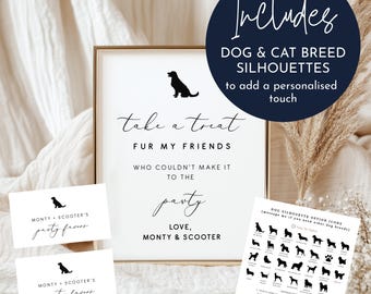 Elegant Pet Party Favor Wedding Sign,  Modern Wedding dog treat favour sign, Instant Download elegant CALLIGRAPHY sign editable template 110