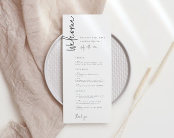 Modern Minimalist Welcome Itinerary, Wedding Welcome Letter Printable, Wedding Weekend Itinerary, Welcome Bag Letter, Welcome Note 111