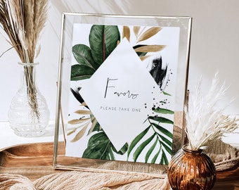Tropical & Gold Favors Sign, palm leaf wedding favours sign | Banana leaf Wedding sign | Summer Beach Wedding Thank you Sign 119