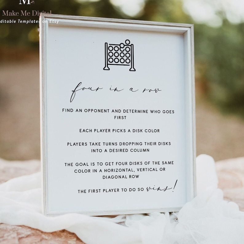 Elegant Calligraphy Four in a Row Sign Modern Connect 4 Rules - Etsy