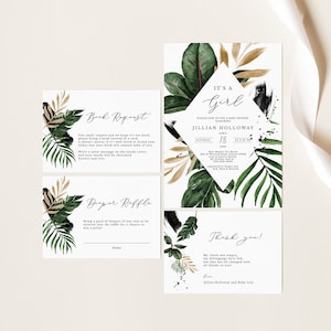 Tropical Baby Shower Invitation set Template banana leaf Editable palm leaf baby shower Invitation Printable Calligraphy shower 119 image 1