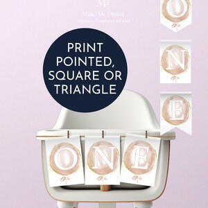 Printable Pink Balloon One high chair banner, garland DIY First Birthday party flag ONE banner sign girl blush pink balloon party decoration