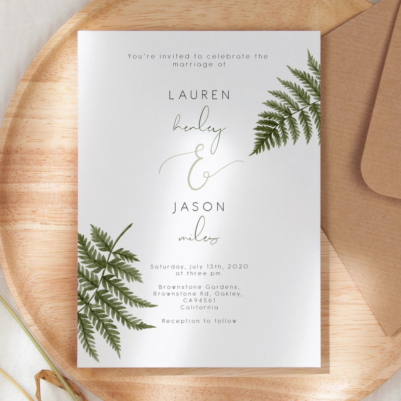 Elegant Fern wedding invite, editable fern wedding invitation, Greenery wedding invite, instant download 112 image 3