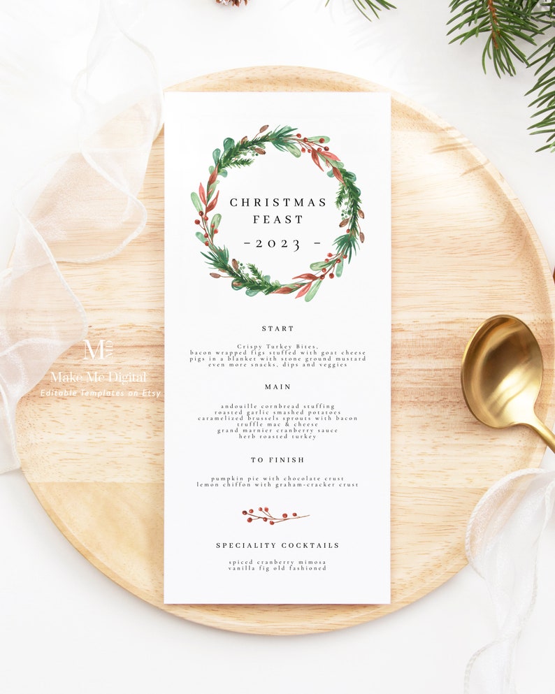 Christmas Menu 2023 Printable Rustic Christmas Menu family dinner minimal dinner SCANDI Instant Download Editable Christmas dinner menu xmas image 4