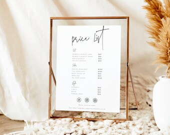 Modern Calligraphy Price List Sign Template, Small Business Price list Salon Sign, product pricelist Business Sign, pricelist Sign 111
