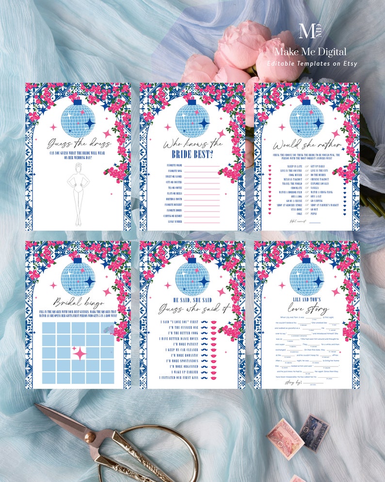 12 Dancing Queen Bridal Shower Game Bundle, Greek Mamma Mia hen do set printable, recipe editable theatre movie hen party game suite bingo image 1