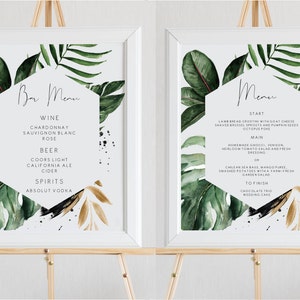 Tropical Bar Menu Hochzeitsschild, Palm Leaf Bar Vorlage Zeichen, Printable tropical Menu Zeichen, Bearbeitbares Bar Menu Zeichen 119