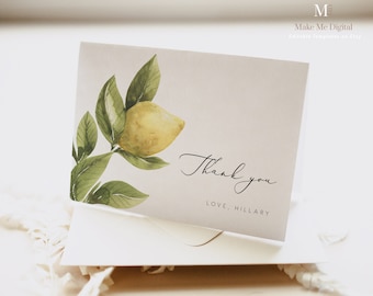 Yellow Lemon Thank you card, summer bridal shower thank you template, Elegant gift thanks, post bridal shower Instant Download, Editable 122