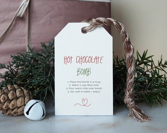 Modern Minimalist Christmas Hot Cocoa Bomb Tag, Printable Christmas Gift Bomb Directions Tags, Cocoa Favor Tags, Festive Christmas tag XMAS