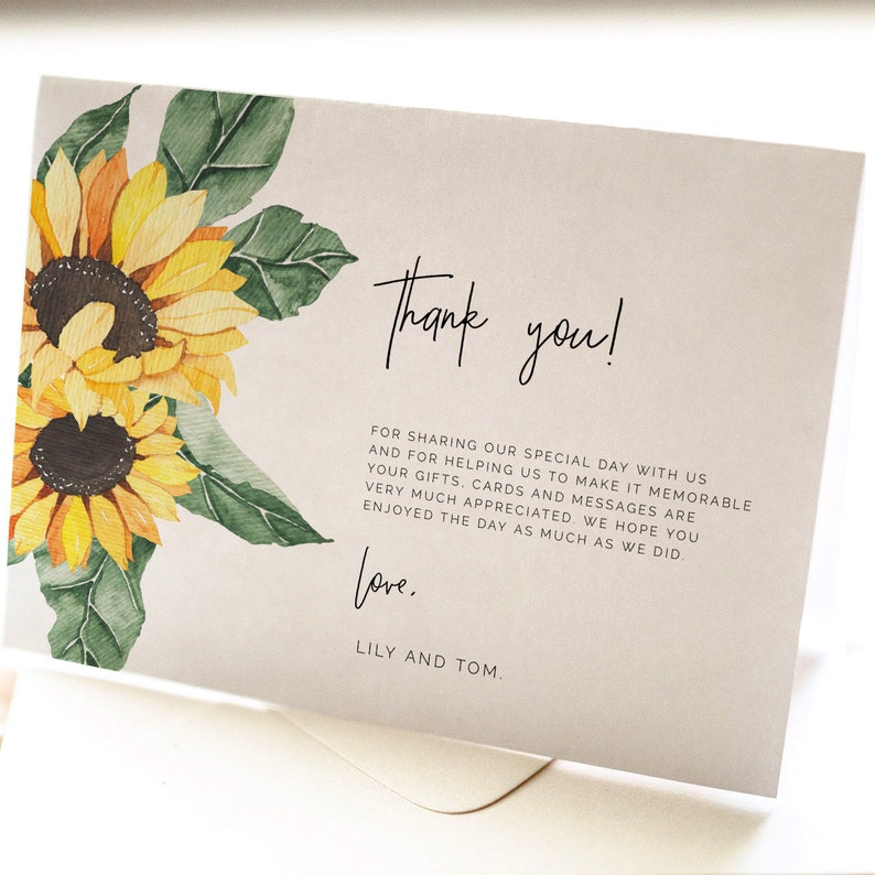 Rustic Sunflower Thank you card wedding, country floral thank you printable, editable yellow sunflower country professional message SUNNY image 10
