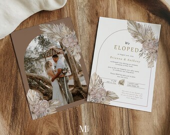 Boho Desert Wedding Elopement PARTY , Bohemian We Eloped, Instant Download Dried Floral Pampas grass elopement invite, Desert Boho BRIANNA