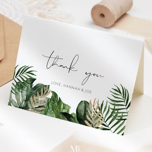 Editierbare Tropische Danksagung Vorlage Dankeschön-Karte Printable Monstera Hochzeitskarten Palmenblatt Bearbeitbare Dankeschön-Karte Bananenblatt 119