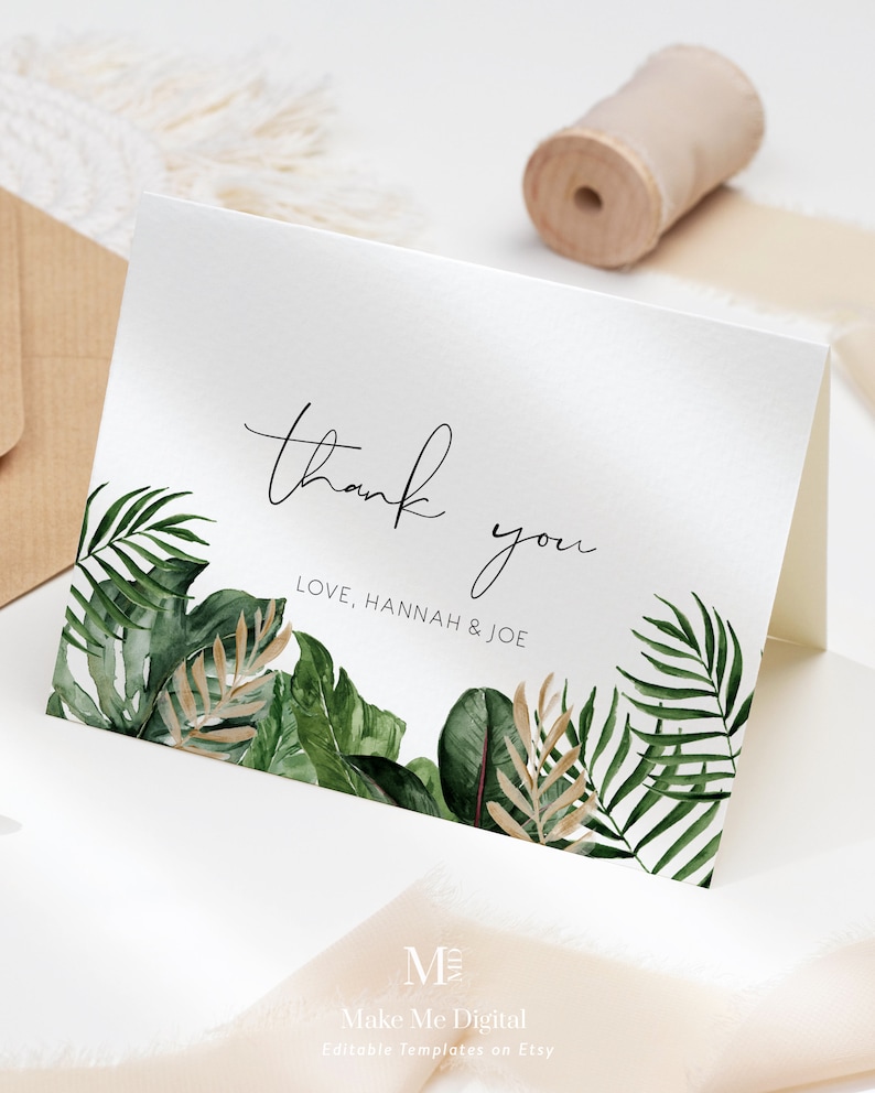 Editable Tropical Thank You Card Template Thank You Card Printable ...