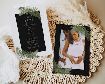 Dark Fern baby shower invitation, editable fern baby shower invitation, Greenery elegant baby shower invite, instant download 112