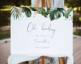Tropical baby shower welcome sign Template baby welcome sign Printable Monstera shower Palm Leaf Editable welcome sign Banana Leaf 119