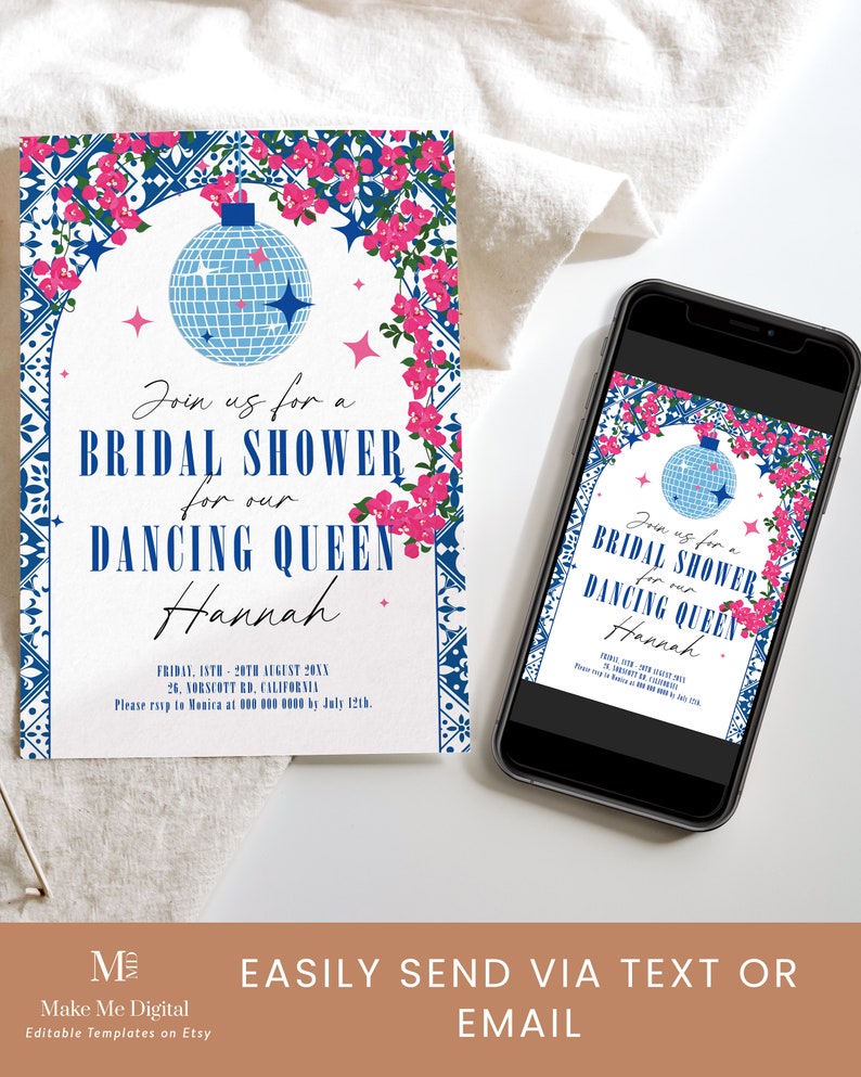 Dancing Queen Bridal Shower Invite Bundle, Greek Mamma Mia hen do set printable, recipe editable theatre movie bridal invitation suite image 4