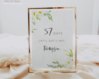 Daisy Bridal Shower Countdown Sign Template, Daisy Days Until I Do Sign, Instant Download, 100% Editable Text, Printable, 5x7 & 8x10 121