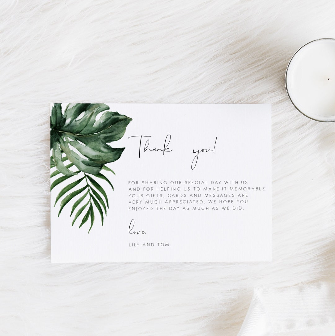 Personalised Tropical Thank You Card Template Thank You Card Printable ...