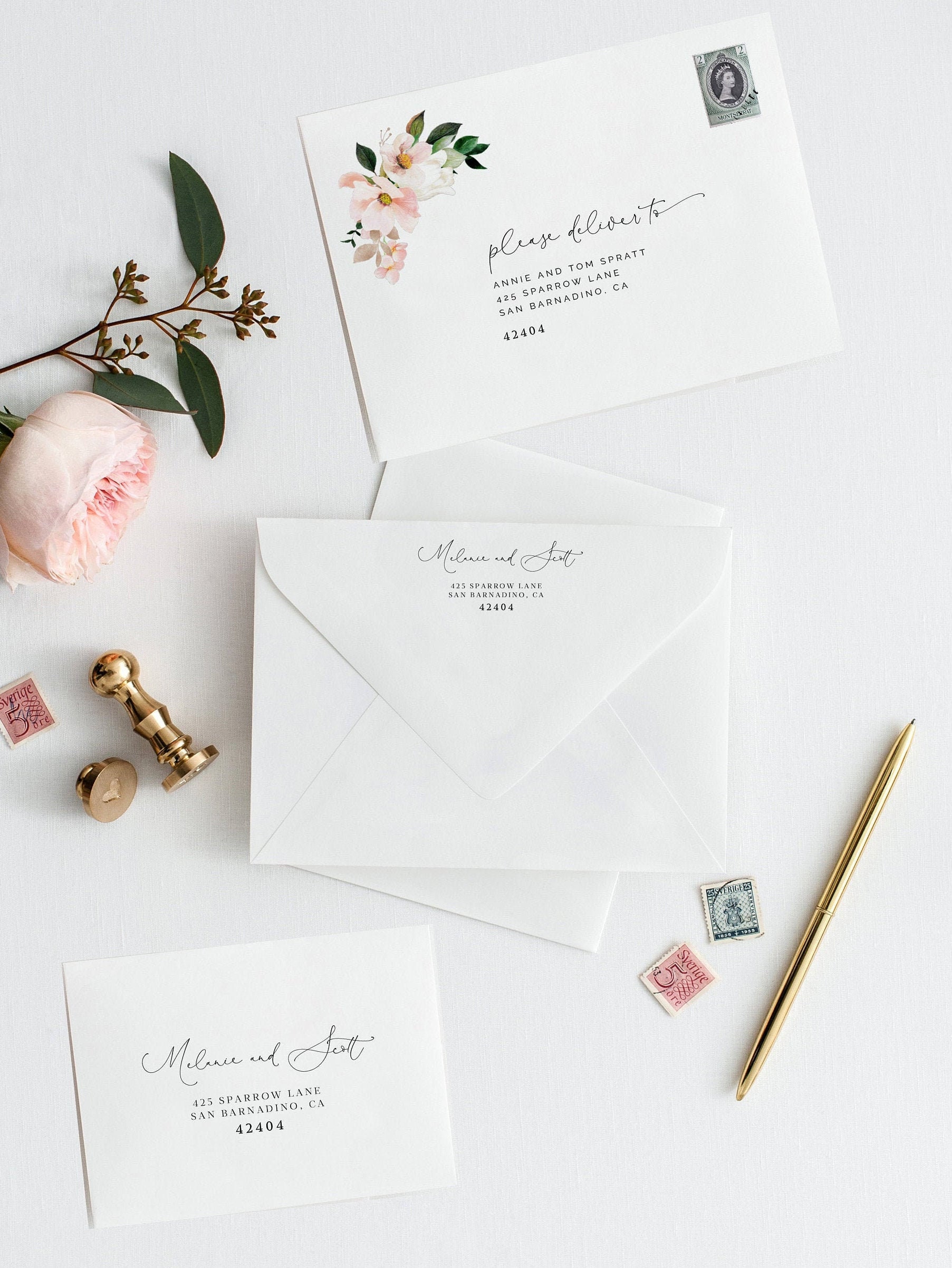 Pink Hydrangea Wedding Envelope Template Address Envelope Template