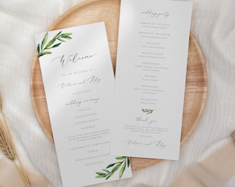 Greenery Wedding Ceremony Program Template | Printable green leaf Wedding Program | Wedding Ceremony Template lily | Instant Download 125