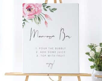 Pink peony baby shower momosa bar sign floral mimosa bar, Baby Shower sign, Printable peony momosa bar sign, Instant Download 124