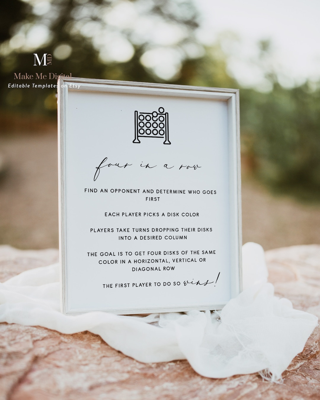 Elegant Calligraphy Four in a Row Sign, Modern Connect 4 Rules Sign ...